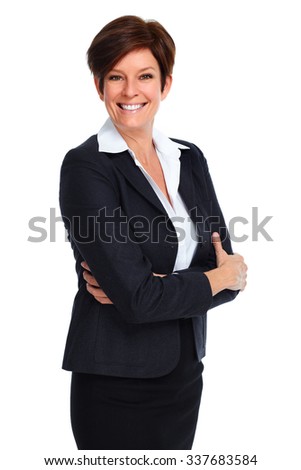 Beautiful mature business woman isolated over white background.