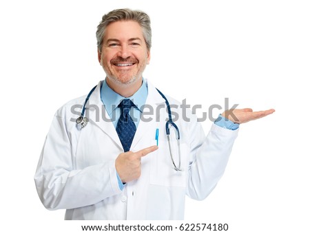 Doctor pharmacist presenting white background