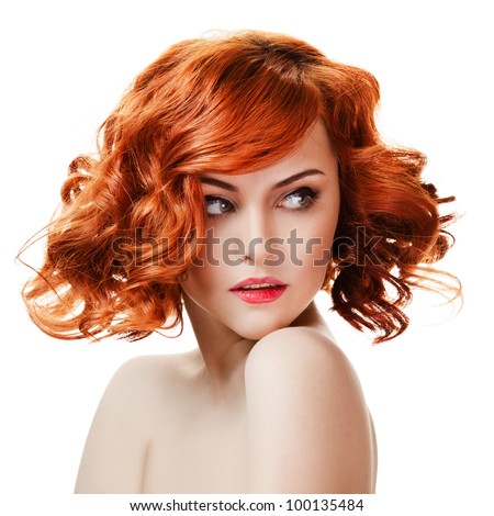 Beauty Portrait. Curly Hair on white background
