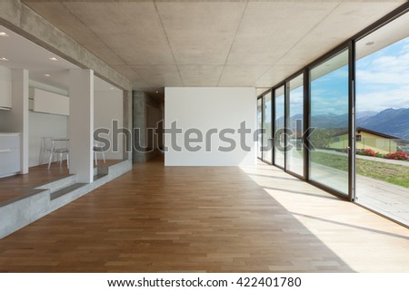 Interior Modern Kitchen Concrete Apartment Parquet Stock Photo