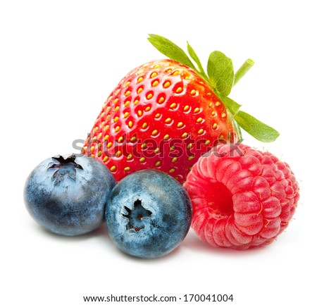 Raspberry, Strawberry and Blueberry Isolated on White Background