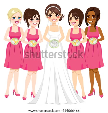 Download Beautiful Young Bride Friends Bridesmaid Group Stock ...