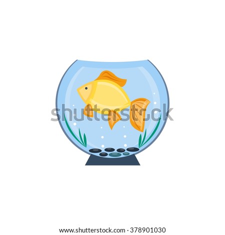 Flat vector icon of aquarium. Gold fish in the aquarium