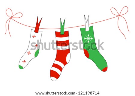 Red Christmas Stockings Hanging On Rope Stock Vector 512210698 ...