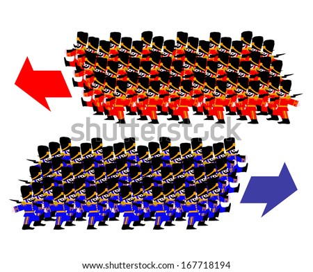 Miniature Red Blue Coat Soldiers Marching Stock Illustration ...