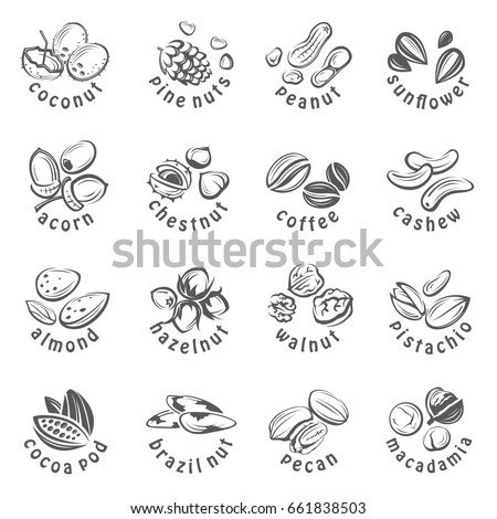 collection of monochrome nuts icons