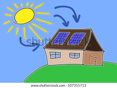 Doodle Drawing Solar Energy Concept Renewable Stock Illustration