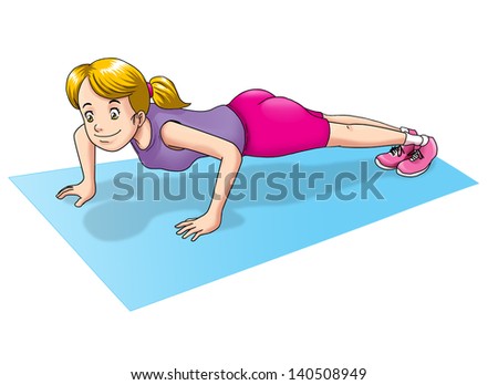 Cartoon Illustration Woman Doing Push Stock Illustration 140508949