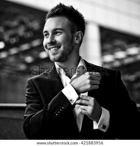 Black white portrait of beautiful young man outdoor Black white portrait of beautiful young man outdoor