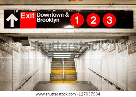 New York City subway passageway and sign to Brooklyn