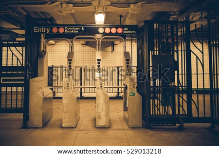 Vintage tone New York City subway turnstile