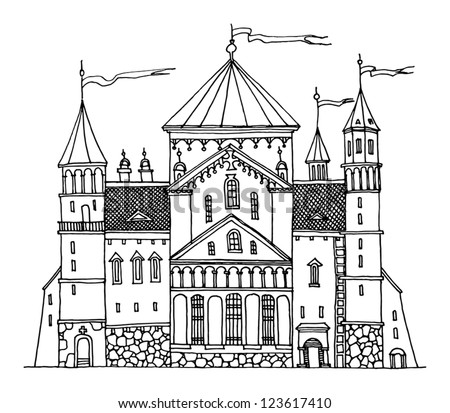 Cartoon Hand Drawing Castle 库存矢量图 123617410 - Shutterstock