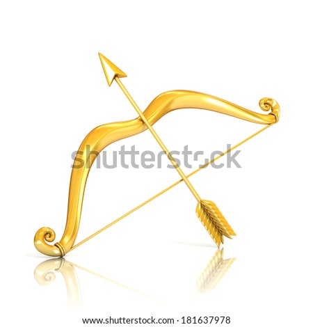 golden bow and arrow - stock photo