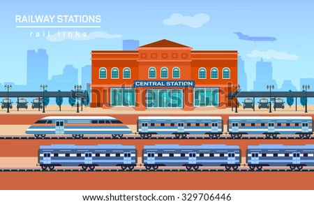 Railway Station Vector Flat Background Illustration Stock Vector ...