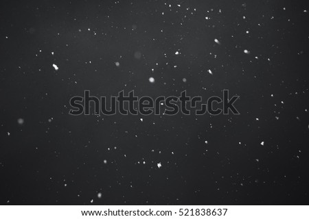 Falling snow on black background.