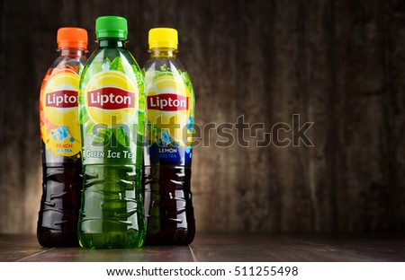 POZNAN, POLAND - NOV 4, 2016: Lipton Ice Tea is a soft drink brand sold by Lipton belonging to Unilever, a British-Dutch multinational consumer goods company.