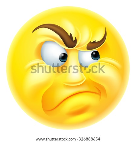 Angry or jealous looking emoticon emoji character - stock photo