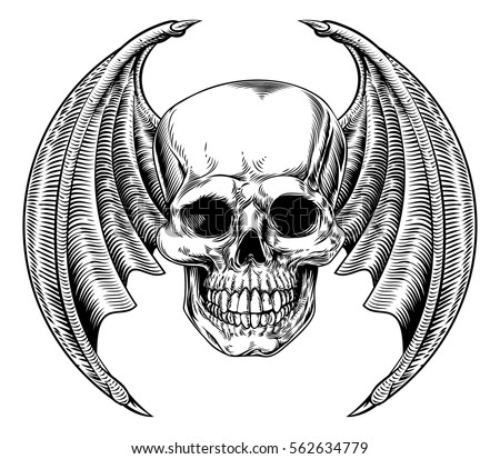 Download Winged Skull Bat Dragon Wings Vintage Stock Vector ...