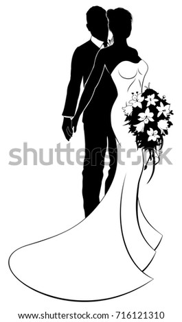 Silhouette Bride Bouquet Roses Vector Illustration Stock Vector ...