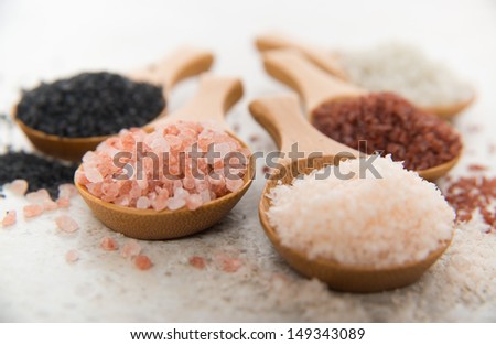 Variety of Different Sea Salts, Black and Red Hawaiian, Gray Celtic, Pink Himalayan, Flaky Murray River Australian
