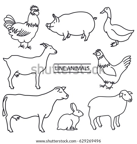 Line Farm Animals Set Vector Isolated Stock Vector 629269496 - Shutterstock