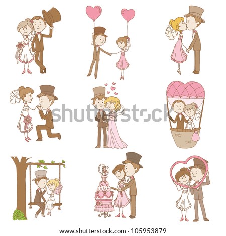 Bride Groom Wedding Doodle Set Design Vectores En Stock 