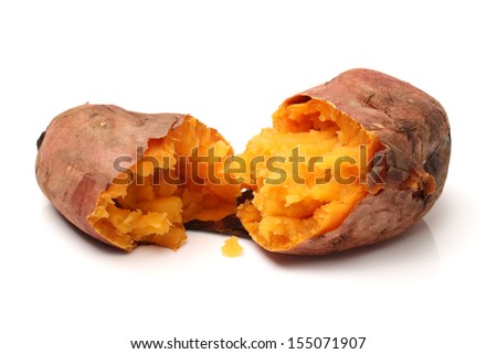 roasted sweet potatoes on a white background