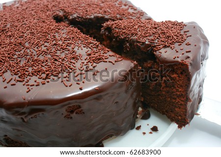 Chocolate Mud Cake isolated on White - stock photo