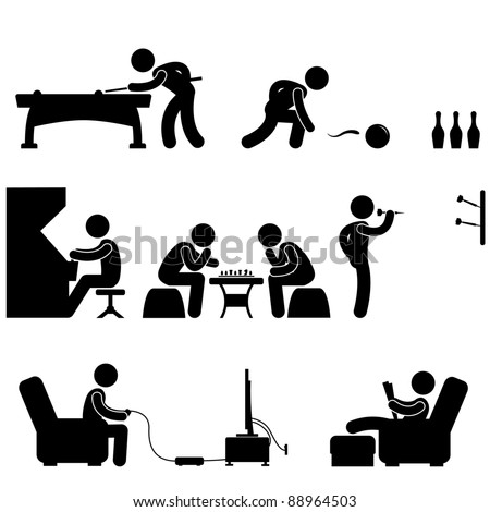 Club Indoor Activity Snooker Pool Bowling Chess Video Game Icon Symbol Sign Pictogram