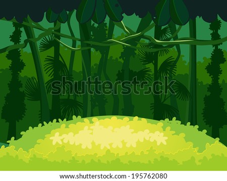 Green Tropical Forest Landscape Trees Leaves Stock Vector 93839785