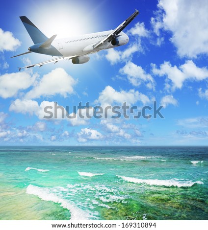 Airplane Flying Over Amazing Ocean Landscape Stock Photo 360445823 ...