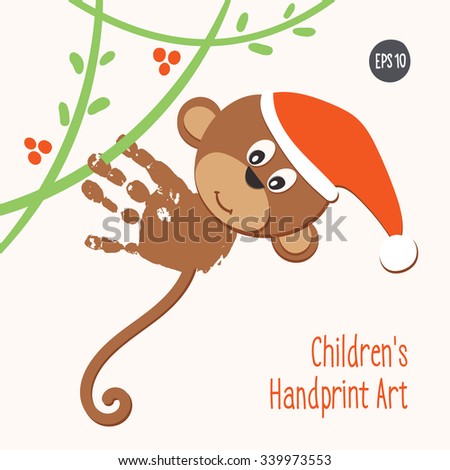 Handprint Monkey Red Christmas Santa Hat Stock Vector (Royalty Free ... Handprint Monkey Red Christmas Santa Hat Stock Vector (Royalty Free ...