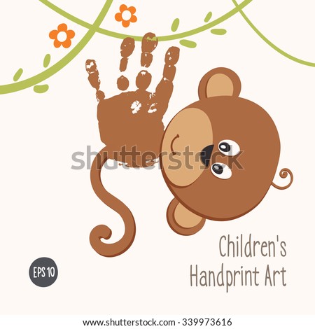 Handprint Monkey Climbing Jungle Smiling Hand Stock Vector (Royalty ... Handprint Monkey Climbing Jungle Smiling Hand Stock Vector (Royalty ...