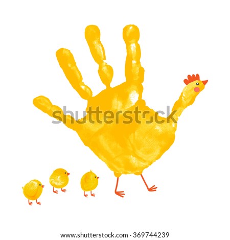 handprint mother hen fingerprint baby chicksのベクター画像素材