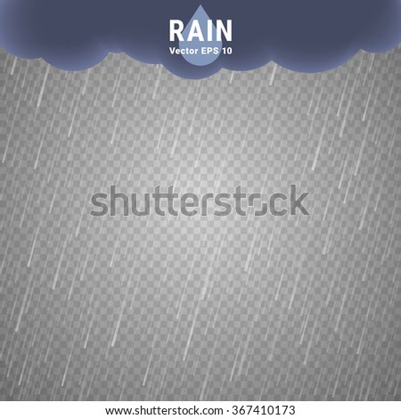Transparent Rain Image. Vector Rainy Cloudy background