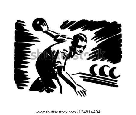 Strike Bowling Ball Pins Retro Clip Stock Vector 59391289 - Shutterstock