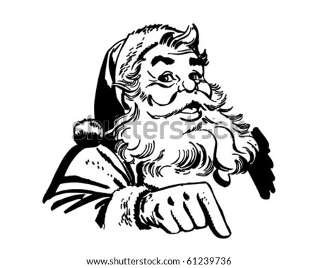 Santa Claus Pointing - Retro Clip Art