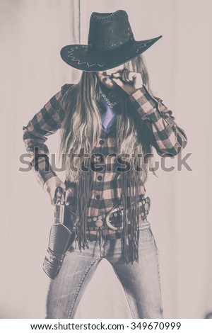 Cowgirl Gunslinger Western Stance Old West Stock Photo 349670999 ...