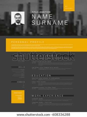 Vector Minimalist Cv Resume Template Dark Stock Vector Vector Minimalist Cv Resume Template Dark Stock Vector