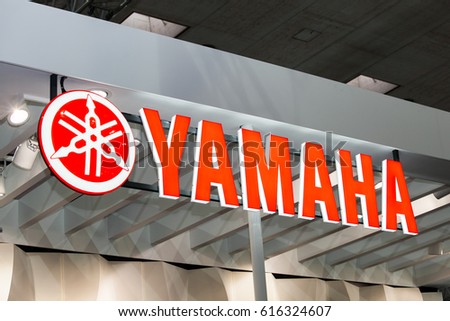 Hannover, Germany - March, 2017: Japanese company Yamaha Corporation logo sign on exhibition fair Cebit 2017 in Hannover Messe, Germany