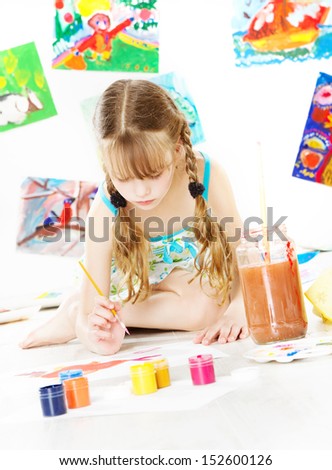 girl child painting with color brush children creativity and drawing art concept - Children Drawing Pictures For Painting girl child painting with color brush children creativity and drawing art concept - Children Drawing Pictures For Painting