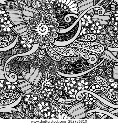 Seamless Pattern Flowers Ornate Zentangle Texture Stock Vector ...