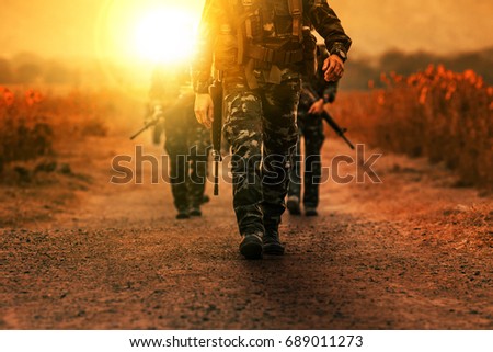 troop with gun weapons of long range patrol army