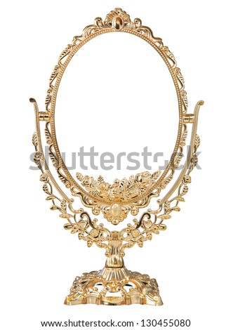Antique baroque brass gold frame and mirror isolated on white ...