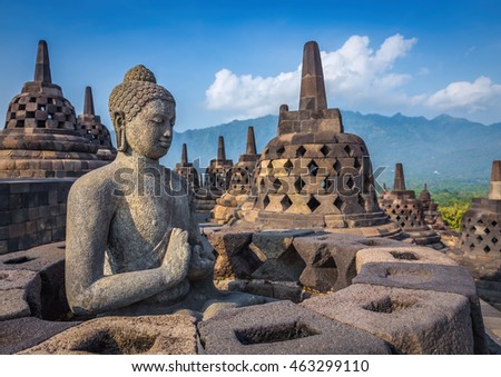 Buddha statue in Borobudur Temple, Java island, Indonesia.