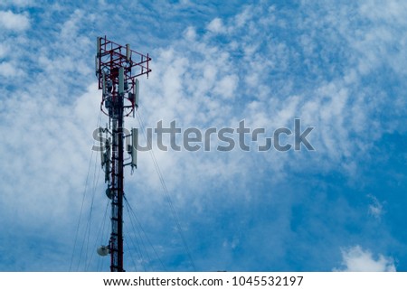 Broadcast pole and Telephone transceiver with blue sky.Public loudspeakers broadcast
