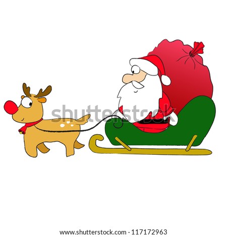 Santa Christmas On Rain Dear Cart Stock Vector 117172963 - Shutterstock