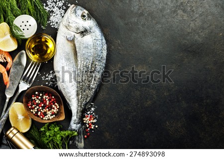 Delicious Fresh Fish On Dark Vintage Stock Photo 241878163 