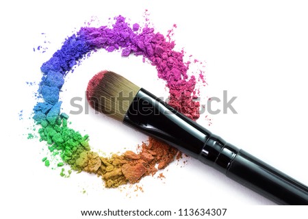 Professional make-up brush on rainbow crushed eyeshadow