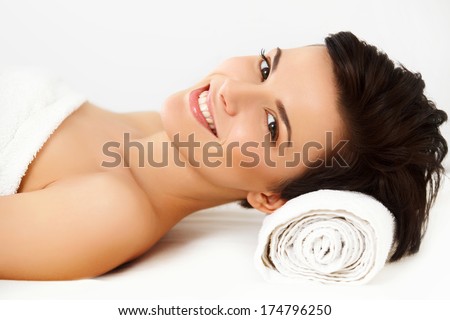 Spa Woman. Beautiful Woman Relaxing in Spa Salon. High quality image